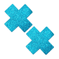 Bowie Blue Glitter X Pasties, X Nipple Pasties - NevaNude