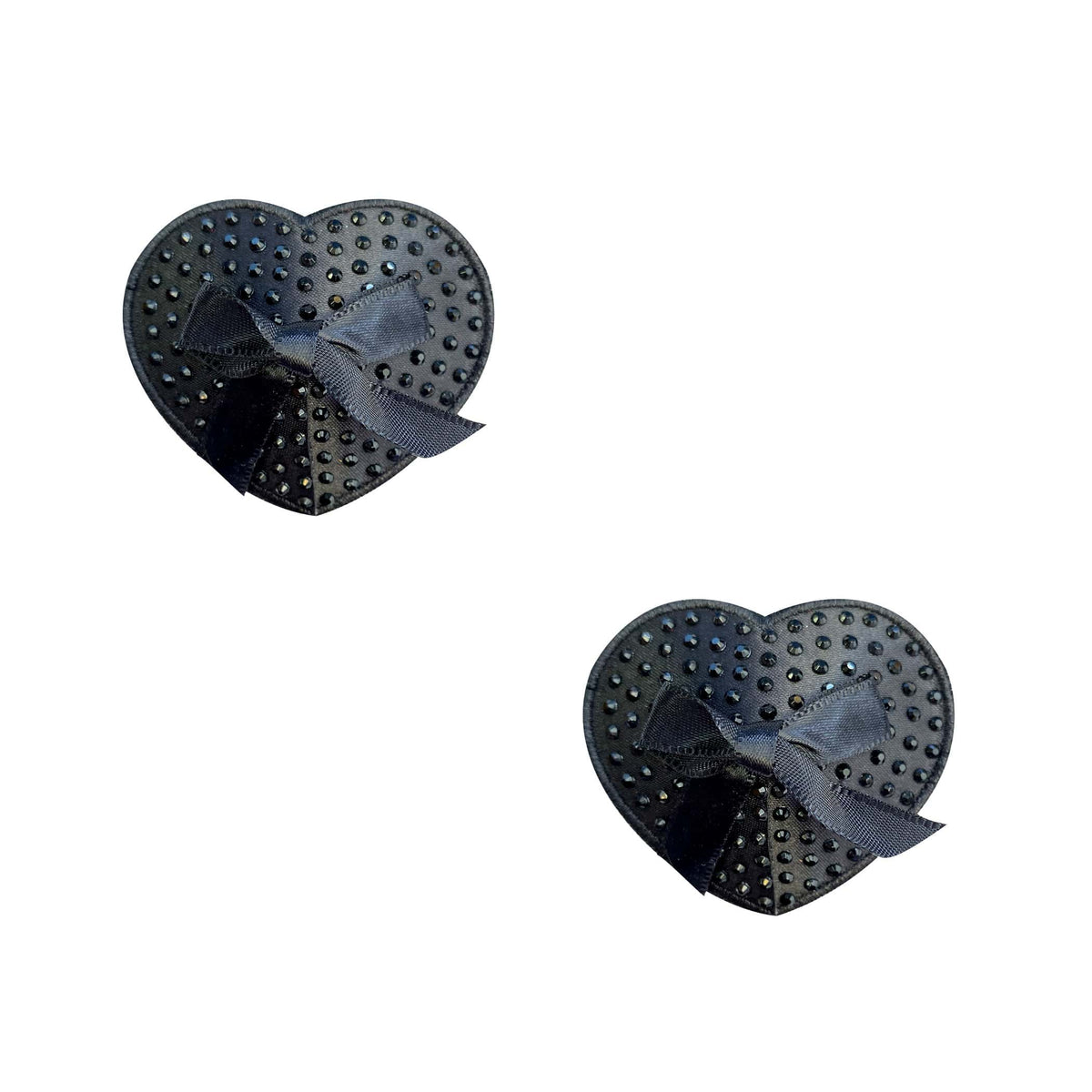 Black crystal heart reusable silicone pasties shown on a clean background