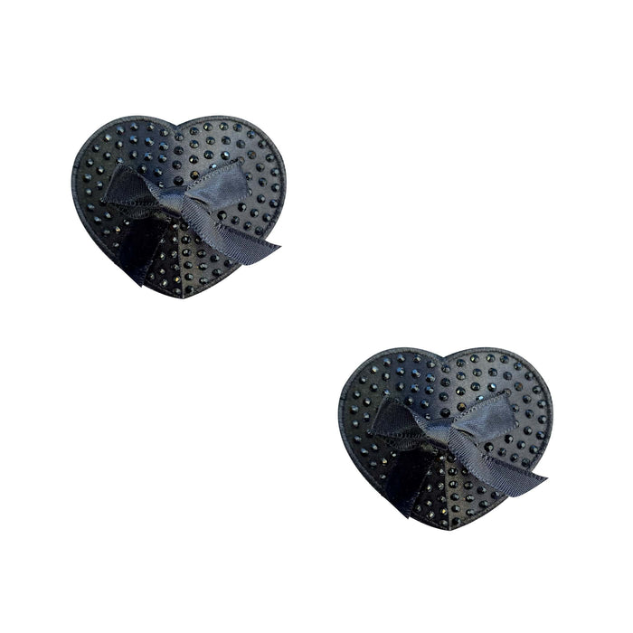 Black crystal heart reusable silicone pasties shown on a clean background
