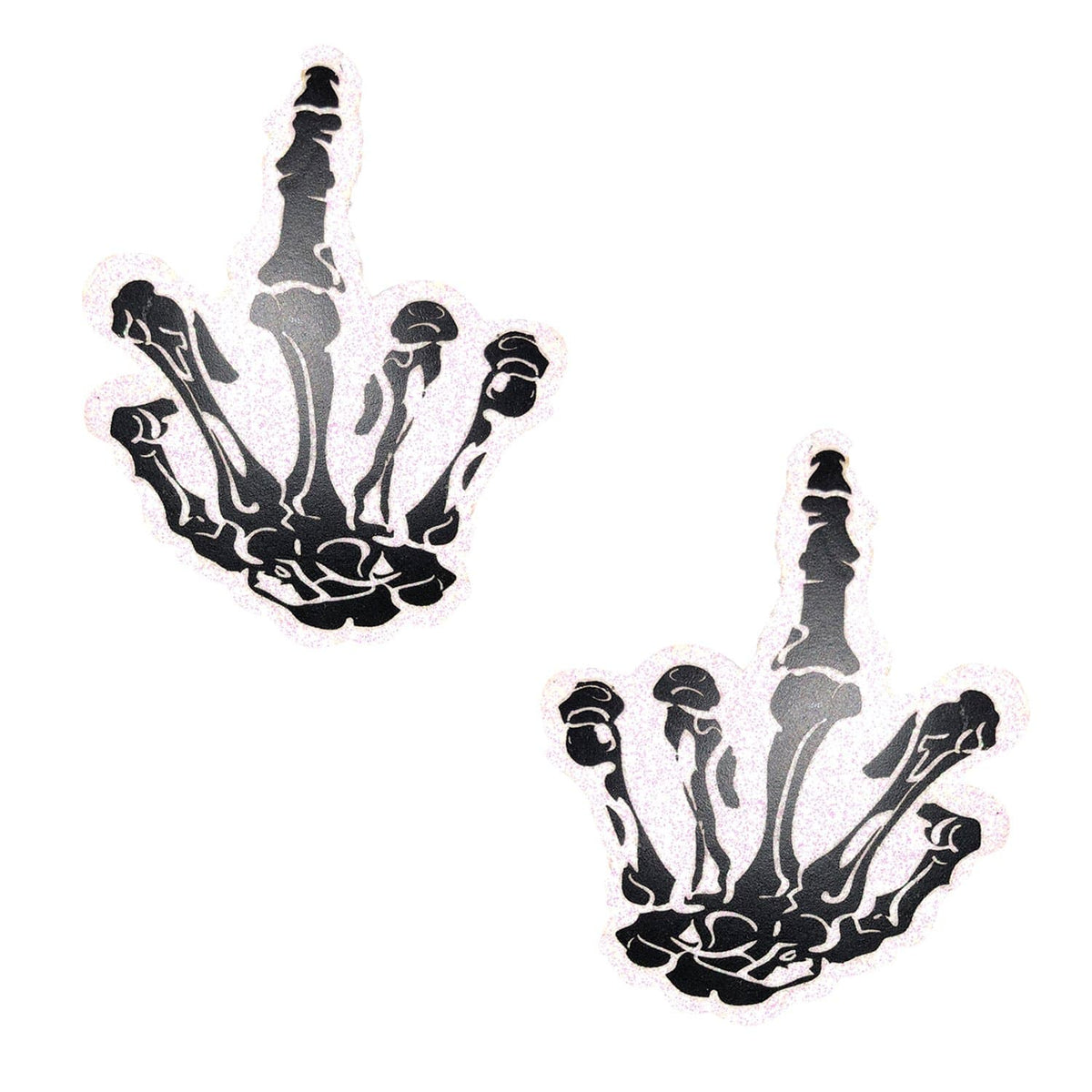 Fuck You Hand You White Glitter Nipztix Pasties, Halloween Nipple Pasties - NevaNude