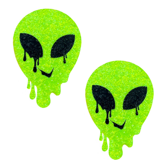 Super Sparkle Lemon Lime Blacklight Glitter Melty Alien Nipple Cover Pasties