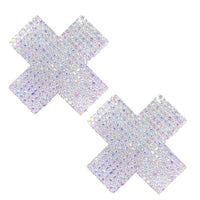 Iridescent crystal jewel X nipple pasties with luxe rainbow rhinestones