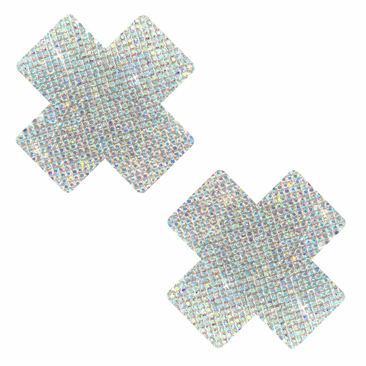 Standalone product shot of the iridescent crystal jewel X nipple pasties