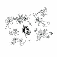 Front view of black floral large temporary tattoos with the full design visible