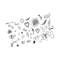 Front view of black celestial mix large temporary tattoos for hands and arms with the full design visible