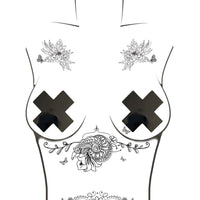 Black floral golden ratio large temporary tattoos laid out to show color and finish