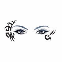 Front view of black tribal style temporary face tattoos with the full design visible