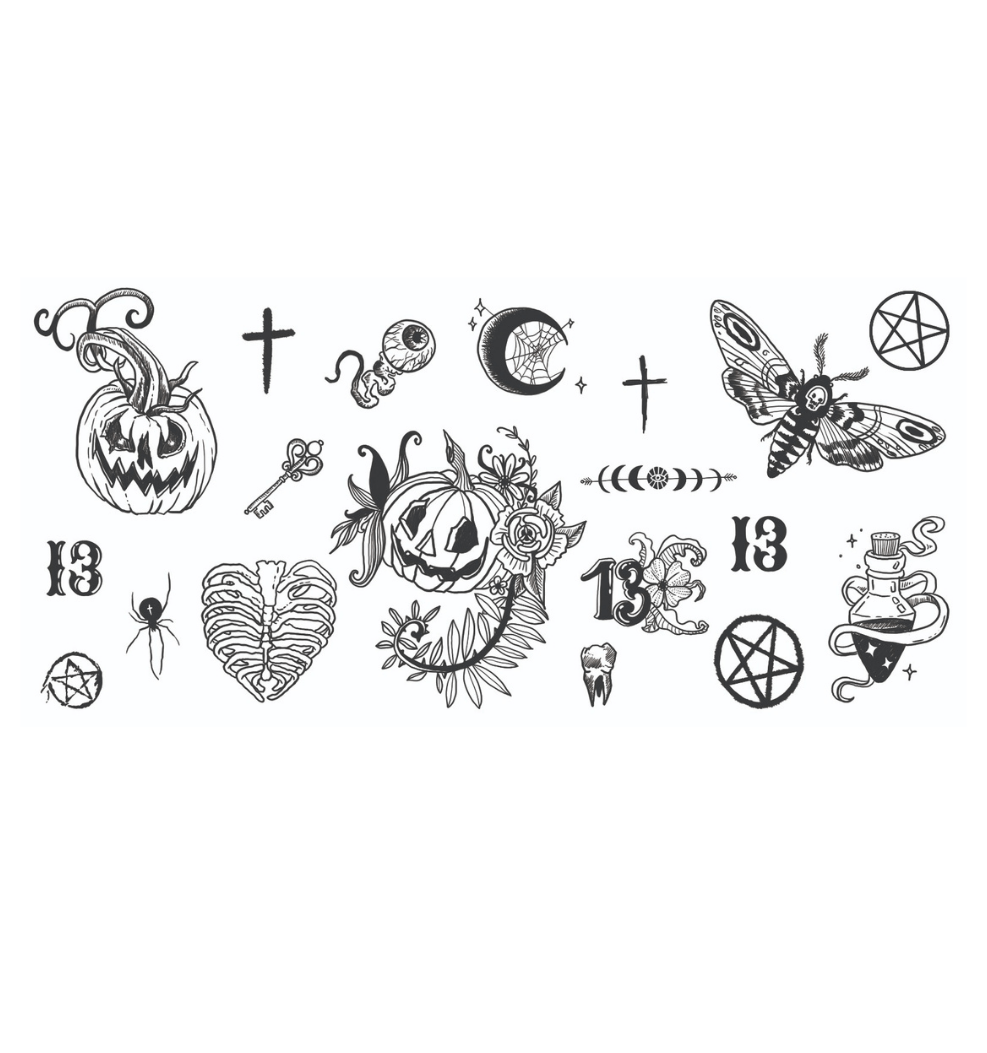 Standalone product shot of the black witch temporary tattoos