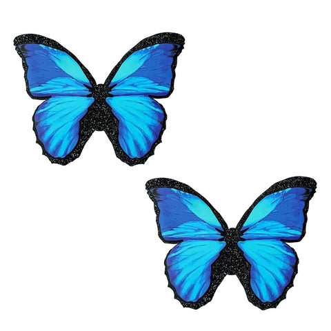 Beautiful Blue Black Glitter Butterfly Nipple Cover Pasties
