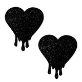 Black Malice Glitter Melty Heart Nipple Cover Pasties