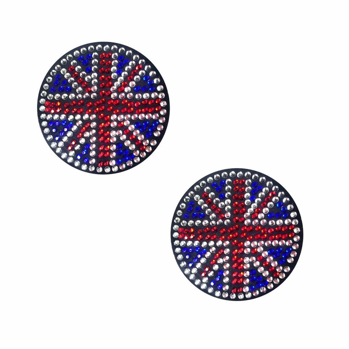Black Union Jack crystal reusable silicone pasties shown on a clean background