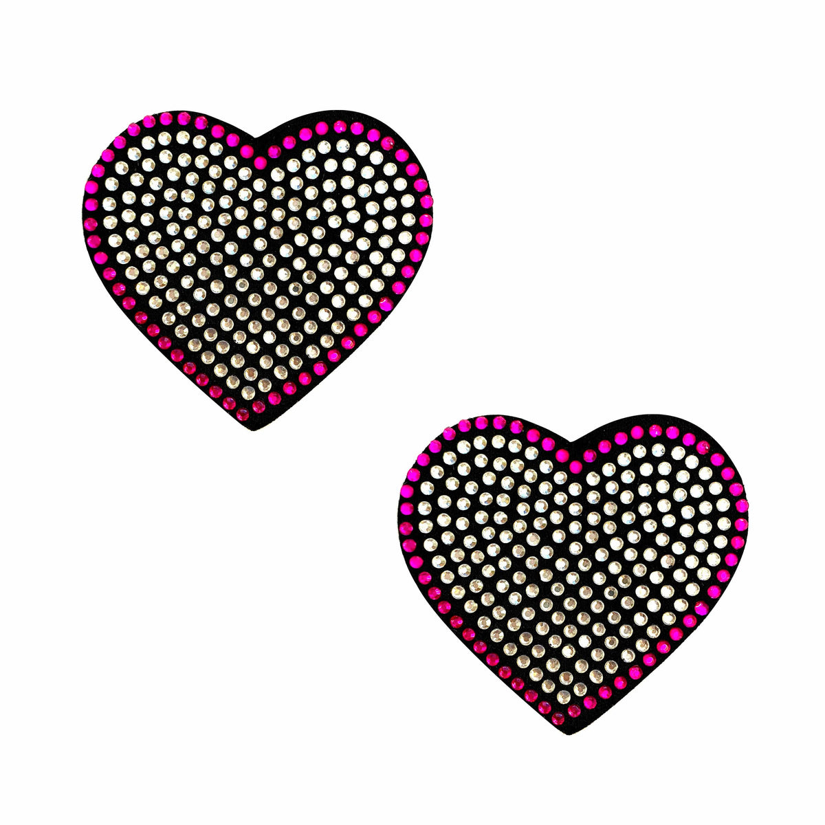 Pink and clear crystal heart reusable silicone pasties shown on a clean background