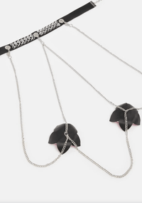 Product shot of the black flower silver stud silicone nipple pasties showing the full design, color and finish