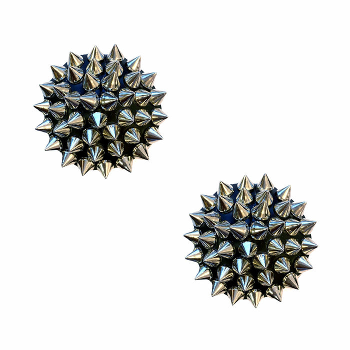 Silver spike black pleather reusable silicone pasties shown on a clean background
