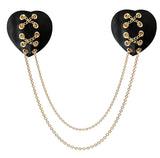 Unbreak My Heart Black Stitched Heart With Gold Chains Reusable Nipple Cover Pasties