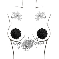 Black rose reusable silicone nipple pasties laid out to show color and finish