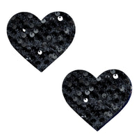 Black Sequin Velvet Crush I Heart U Pasties, Heart Nipple Pasties - NevaNude