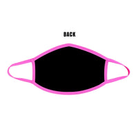 Close up detail of neon pink blacklight face mask showing fabric and finish