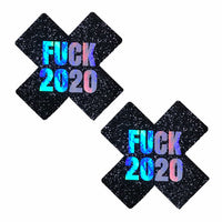 Black glitter holographic X shaped nipple pasties for a goth rebel look