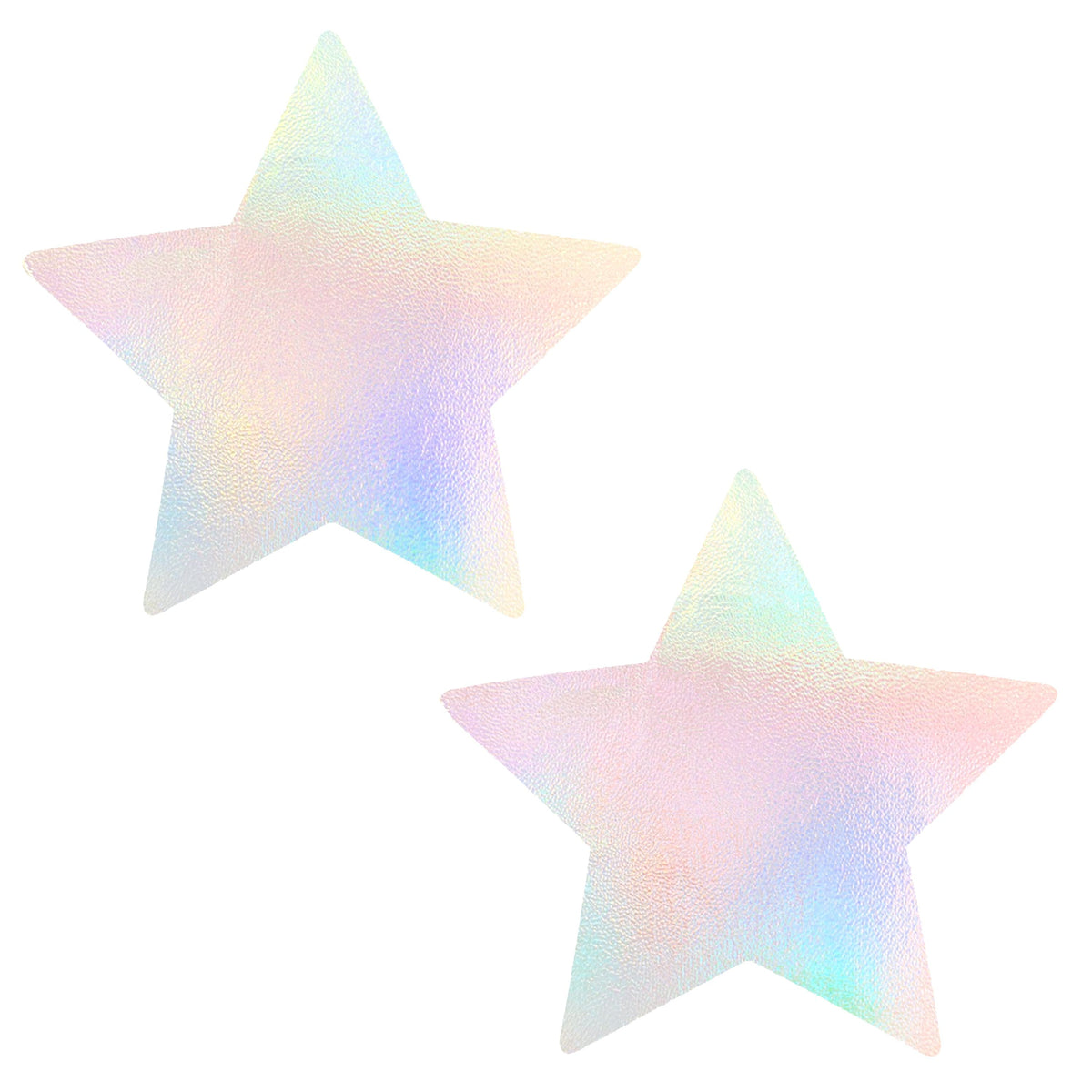Holographic Star Nipple Pasties shown on their own with a rainbow shifting holographic finish