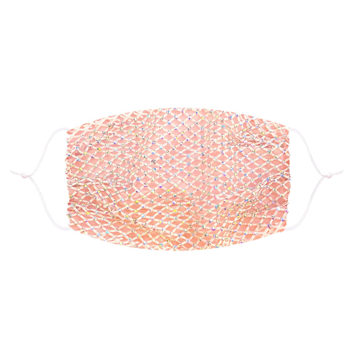 Baby pink crystal mesh jewel face mask with a girly night out sparkle