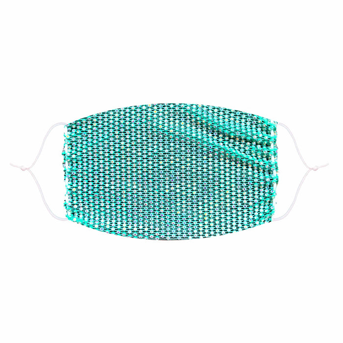 Teal crystal mesh jewel face mask with a mermaid rave sparkle
