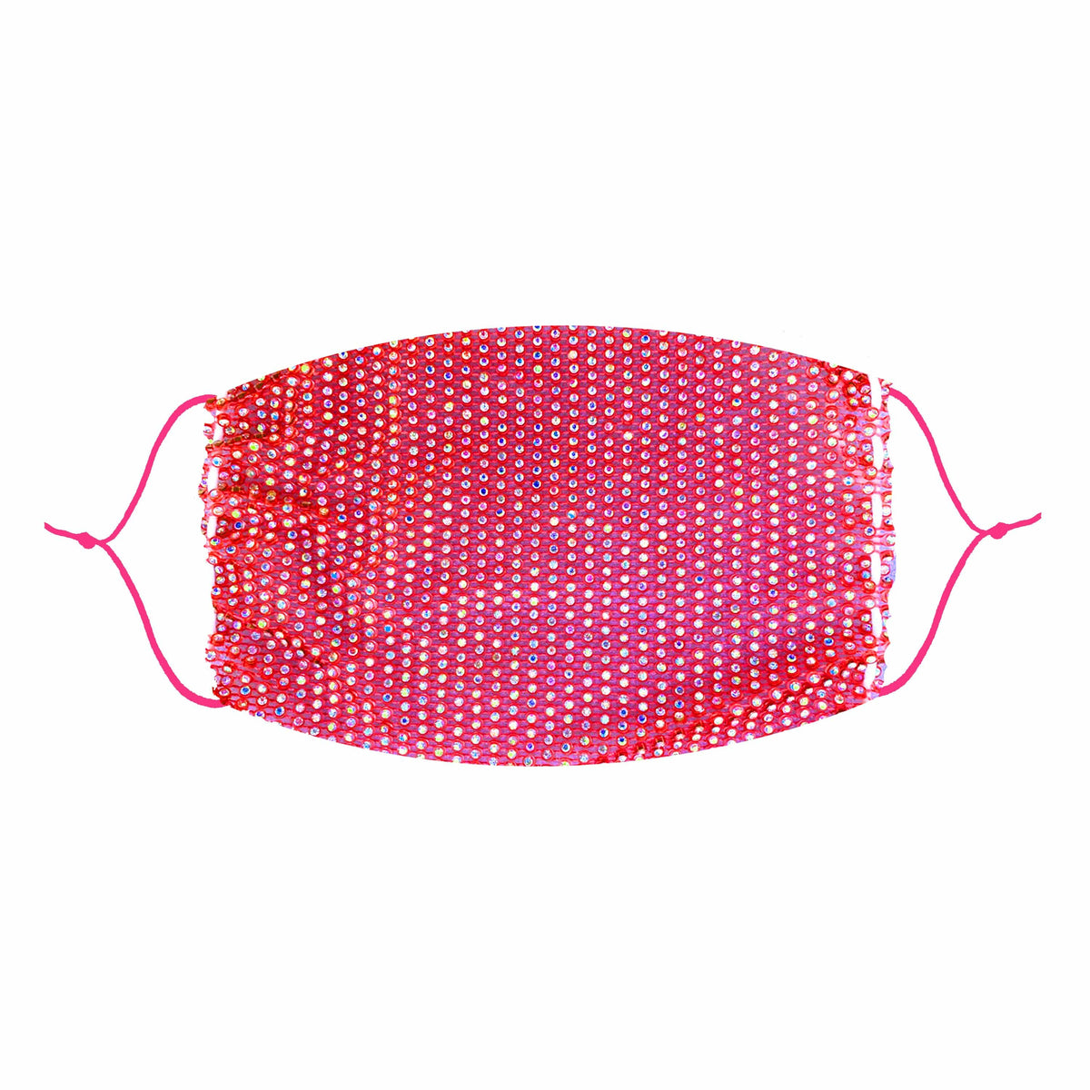 Alternate view of the hot neon pink crystal mesh face mask with loops