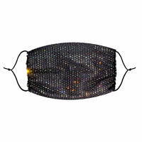 Black iridescent crystal mesh jewel face mask with red carpet sparkle