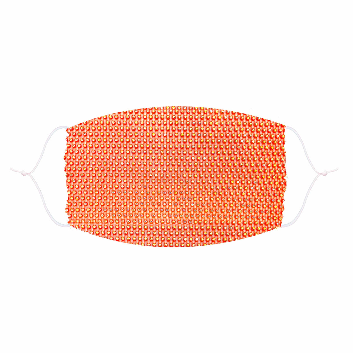 Neon orange blacklight crystal mesh face mask with bright UV rave sparkle