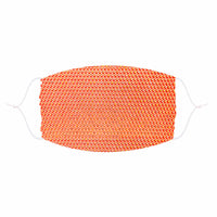 Neon orange blacklight crystal mesh face mask with bright UV rave sparkle