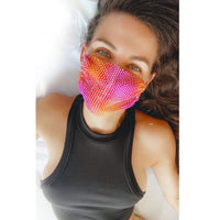 Model wearing the pink ombre crystal mesh jewel face mask for a fashion night out