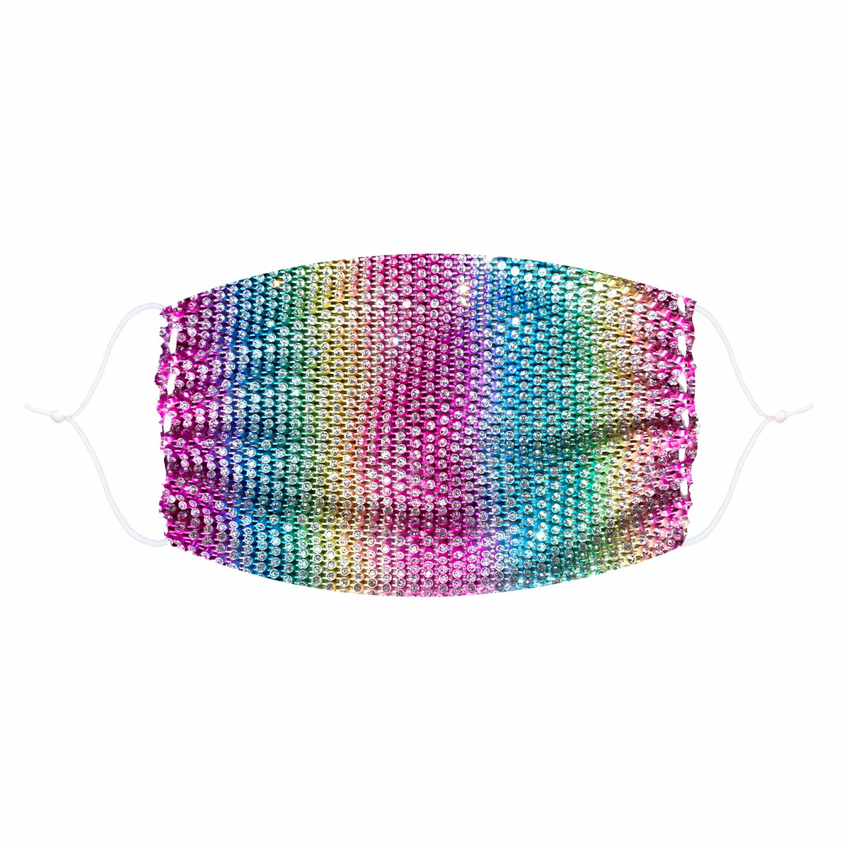 Rainbow striped crystal mesh jewel face mask with bright pride party sparkle