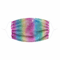 Rainbow striped crystal mesh jewel face mask with bright pride party sparkle
