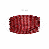 Alternate view of the red crystal mesh jewel face mask with adjustable ear loops