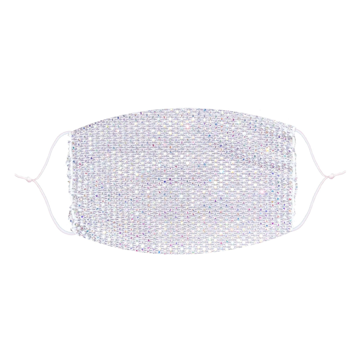 White iridescent crystal mesh jewel face mask sparkling with diamond glam shine
