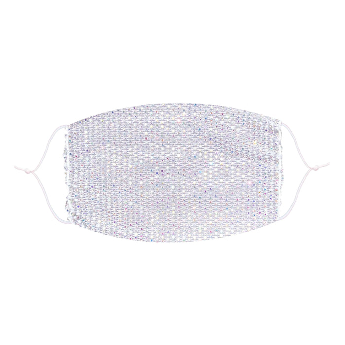 White iridescent crystal mesh jewel face mask sparkling with diamond glam shine