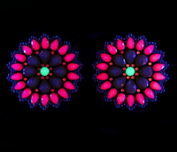 Neon crystal flower nipple pasties in pink, yellow and green, shown on their own