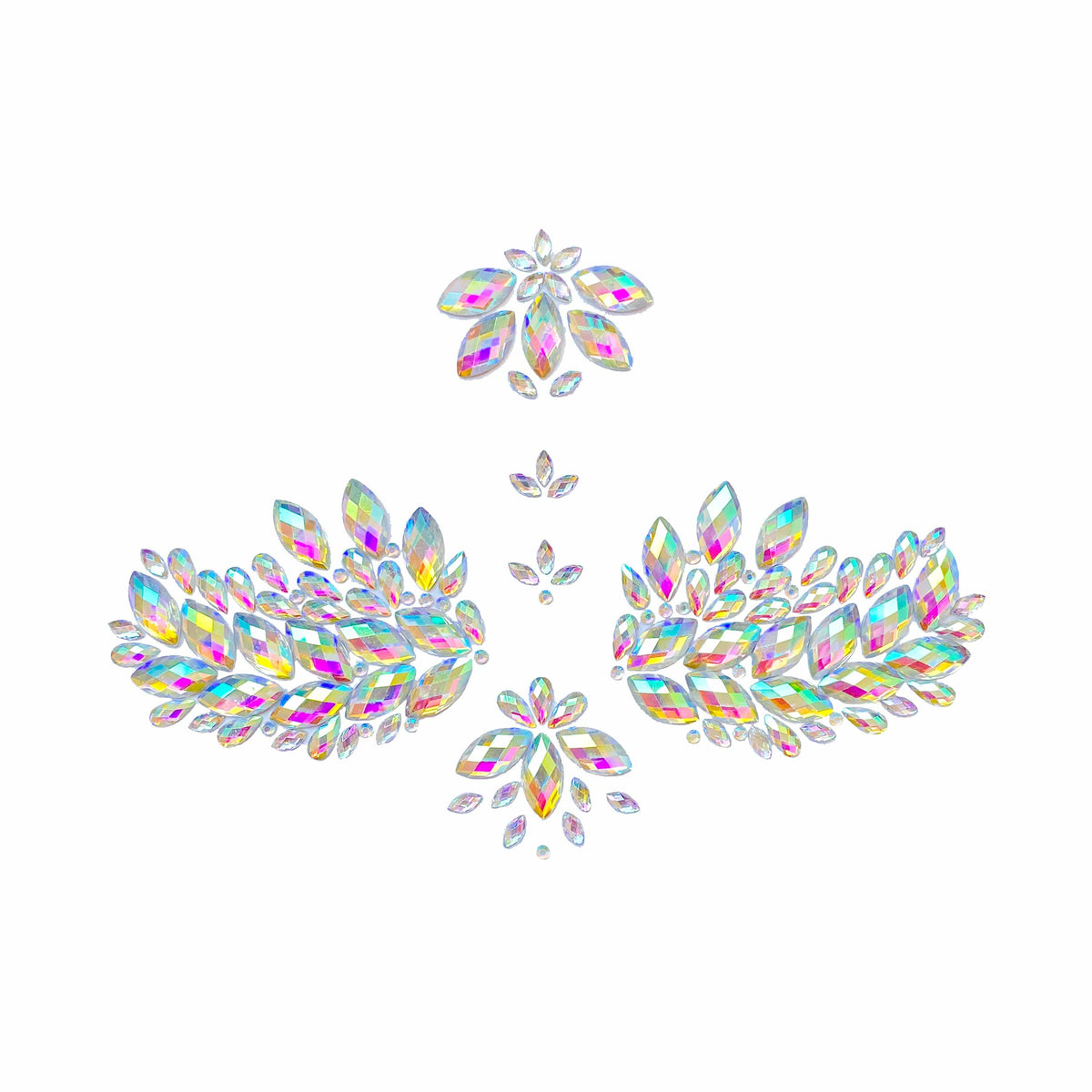 Clear iridescent crystal leaf sticker crop top shown on a clean background
