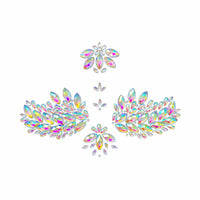 Clear iridescent crystal leaf sticker crop top shown on a clean background