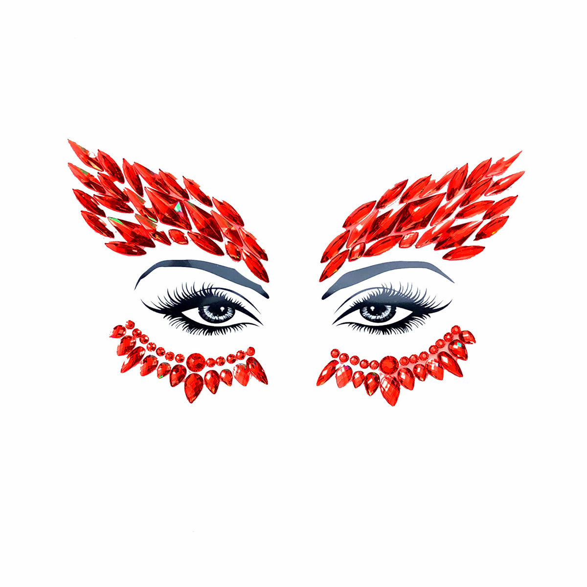 Red crystal winged devil face jewels shown on a clean background