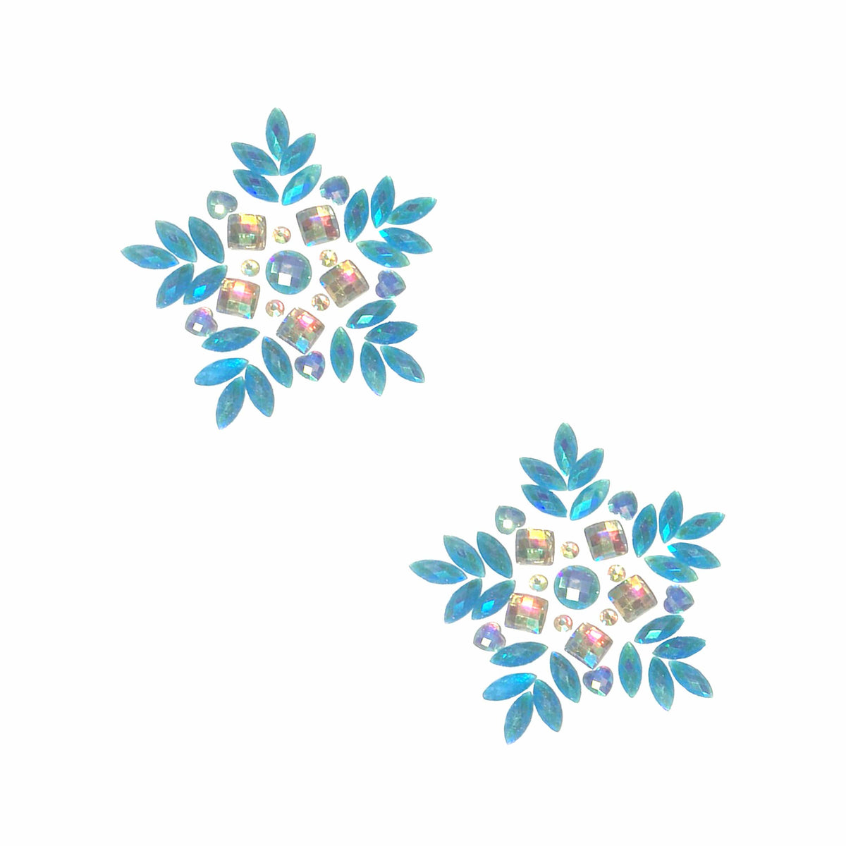 Blue iridescent snowflake crystal jewel nipple pasties for the holidays