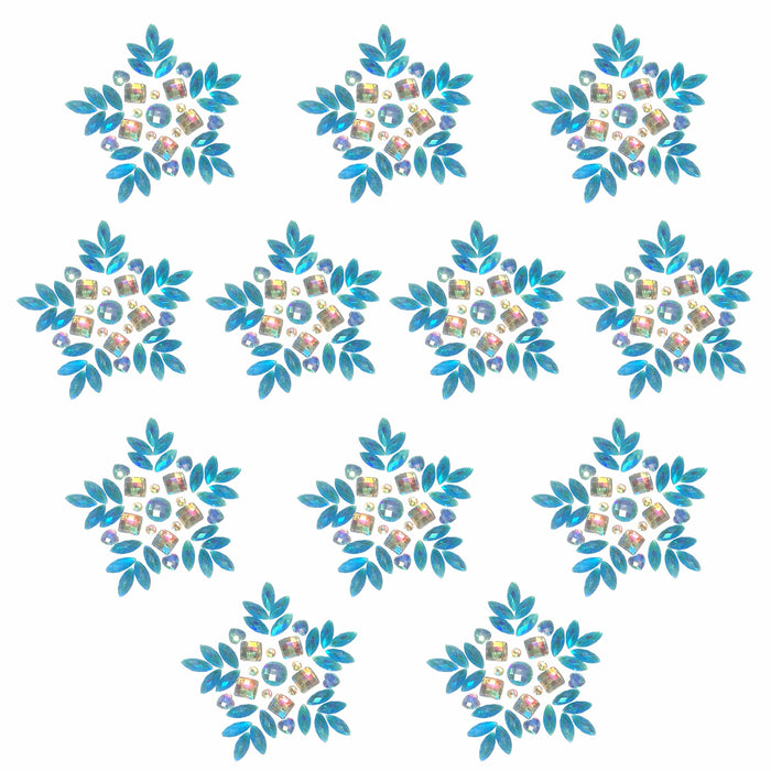 Blue iridescent snowflake crystal jewel body stickers for winter looks