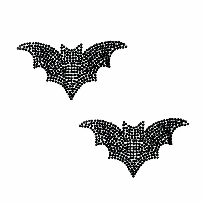 Black bat shaped crystal jewel nipple pasties for a goth Halloween look