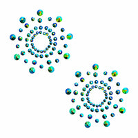 Mesmerizing Mermaid Green Blue Holographic Crystal Beams Nipple Cover Pasties