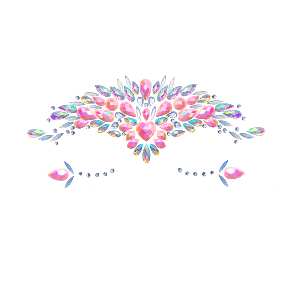 Standalone product shot of the pink iridescent crystal heart face jewels