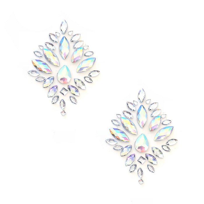 Iridescent crystal diamond shaped nipple pasties with rainbow sparkle, shown on their own