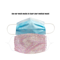 White iridescent crystal mesh jewel face mask shown as a sparkly glam cover up