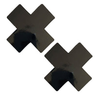 Dom Squad Wet Vinyl Black X Factor Pasties, Vinyl Nipple Pasties - NevaNude