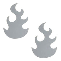 Grey reflective flame nipple pasties that flash bright white under light