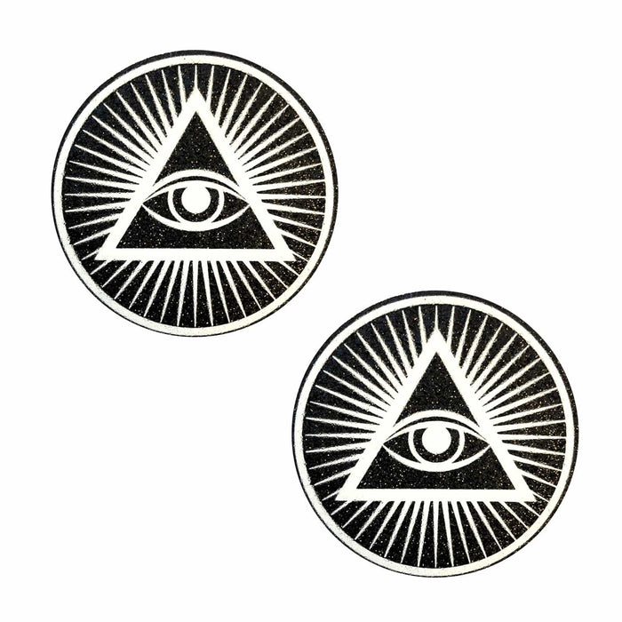 Black glitter third eye nipple pasties shown on a clean background